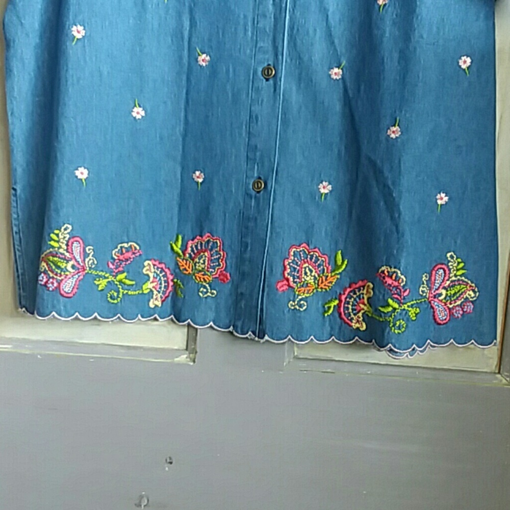 Toffee Apple Denim Shirt With Embroidery Details - Picture 6 of 6